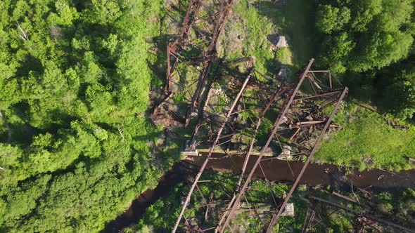 Antique wooden train tracks at Kinzua Bridge State Park in Pennsylvania in the Allegheny National Fo