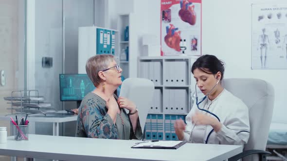 Listening Elderly Patient Heartbeat