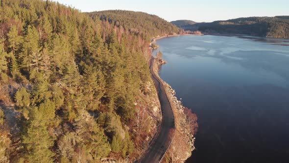 Coast Road Hillside Forest Shoreline Aerial Forward