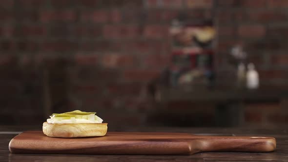 Burger Build Up On A Wooden Table - Beef Blue Cheese Burger - Timelapse