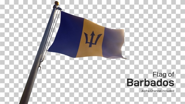 Barbados Flag on a Flagpole with Alpha-Channel