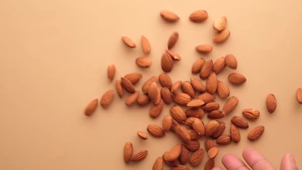 Slow Motion of Dropping Almond Nuts on Table