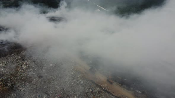 Aerial view truck in the burning of landfill site