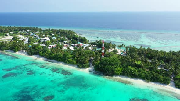 Aerial seascape of tropical lagoon beach break by turquoise lagoon and white sand background of jour