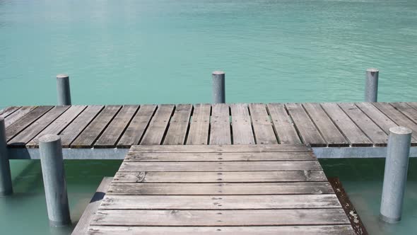 Beautiful View From the Wooden Pier to the Lake on a Sunny Summer Day Brienz Lake with Clear