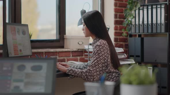 Portrait of Business Woman Working on Computer to Plan Project