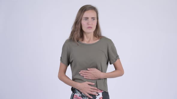 Young Stressed Woman Having Stomach Ache