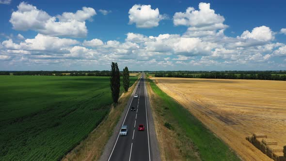 Asphalted Narrow Country Road at the Summer Day Aerial View