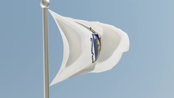 Massachusetts flag on flagpole.