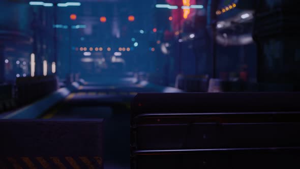 Futuristic Street with Neon Glow at Night