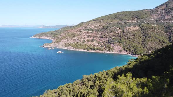 Beautiful turquoise sea in the Mediterranean, on the famous coast of the Lycian Way.