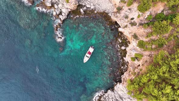 A large yacht stands at sea aerial view 4 K