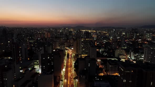 Night downtown Sao Paulo Brazil. Downtown district at night life scenery.