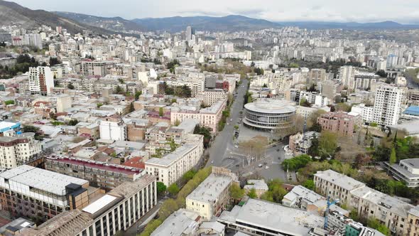 Flying over Shota Rustaveli Avenue, Tbilisi, Georgia 