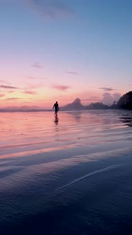 Vancouver Island Canada Tofino Beach with Surfers During Sunset