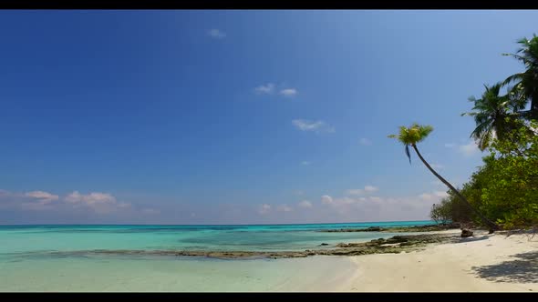 Aerial nature of beautiful coast beach holiday by transparent sea with clean sandy background of a d