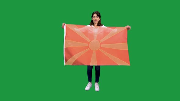 Woman Holding Macedonian Flag