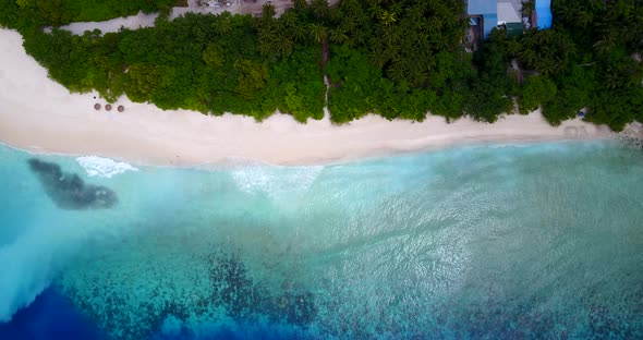 Beautiful aerial island view of a white sandy paradise beach and turquoise sea background