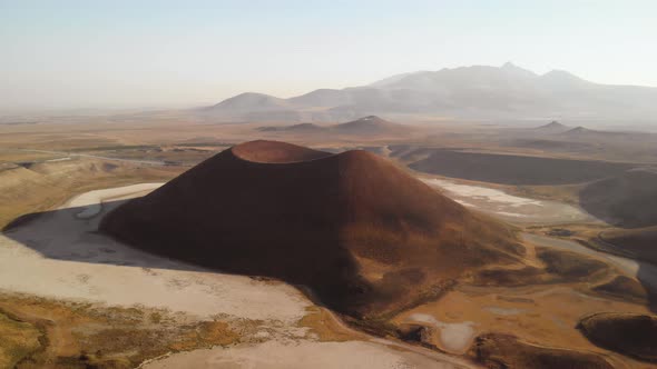 Aerial View of  Volcanic Crater on Planet Mars