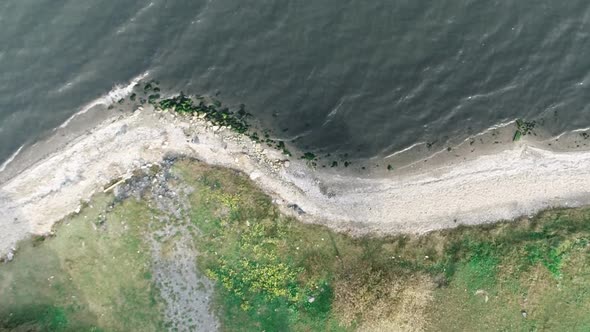 Forest and lake aerial, epic view. Aerial view of forest landscape