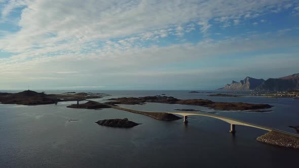 Lofoten Islands. Norway. Aerial footage of small fishing village.  Popular tourist destination.