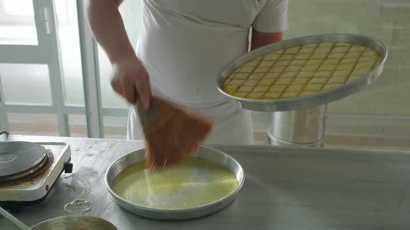 Process of Cooking Traditional Turkish Baklava Pastry