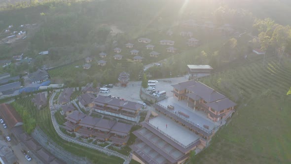 Aerial view of Ban Rak Thai village, chinese hotel resort, Mae Hong Son, Thailand. Nature