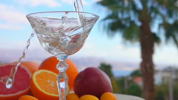 Martini Poured Into Glass on Background of Citrus