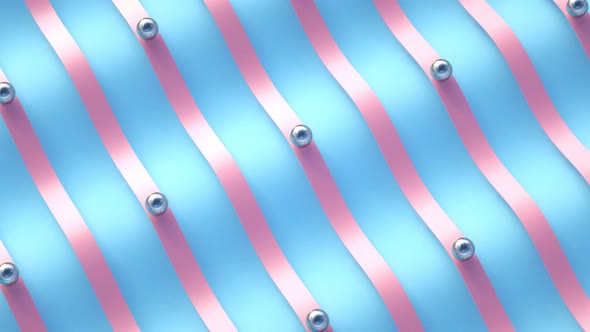 A loopable 3d render animation of balls sliding, metallic, pink and blue colors