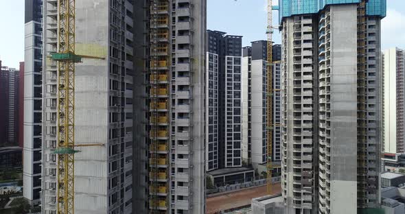 Aerial footage of multistory apartment construction site in China