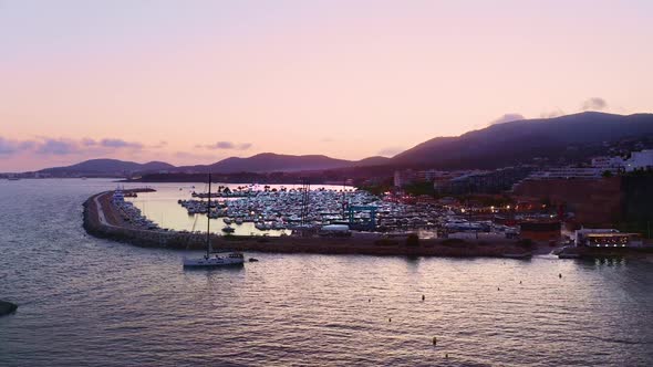 Aerial view of Puerto Portals at sunset, Balearic Islands, Mallorca