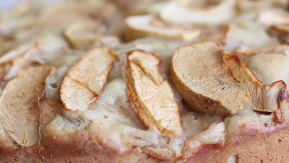 Baked Apple Pie. Cooking Charlotte At Home. Camera Zoom On The Slider. Close Up