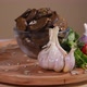 Plate with bread crackers and vegetables rotating - VideoHive Item for Sale