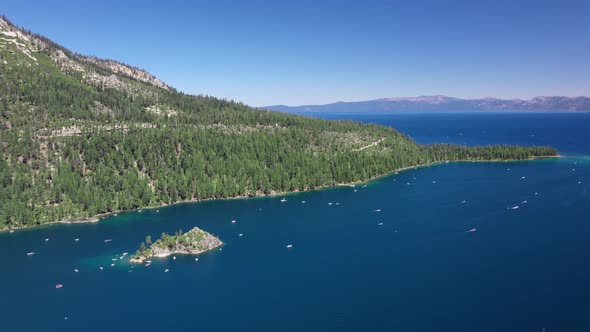 Aerial View Of Boats On The Scenic Lake Tahoe, California, USA - drone shot