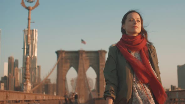 Young girl walking on the Bridge