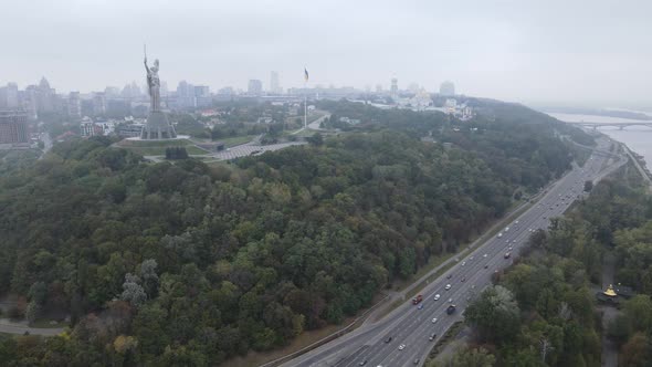 Kyiv, Ukraine Aerial View in Autumn : Motherland Monument. Kiev