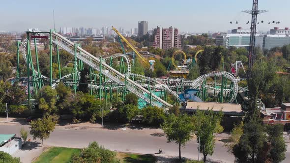 OHiggins Amusement Park Fantasilandia, Roller coaster Santiago Chile aerial view
