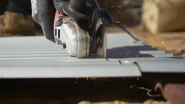 Angle Grinder Cutting Corrugated Iron