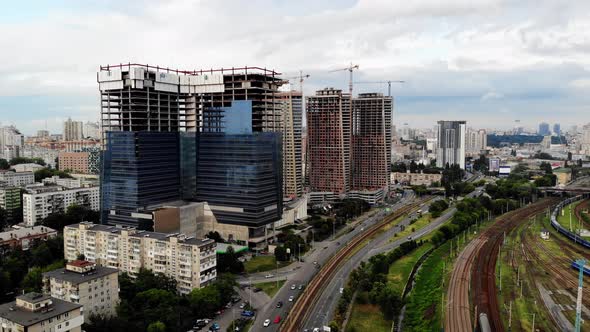 Skyscraper Construction Kiev, Ukraine, Aerial View