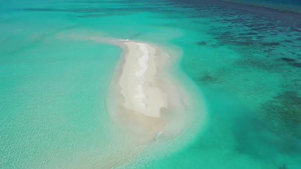 Aerial drone view nature of luxury resort beach journey by shallow ocean with white sandy background