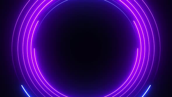 Blue and purple neon circles abstract futuristic hi-tech motion background.