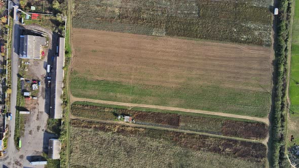 Large Village Landscape with Country Houses From a Height in a Private Field Land