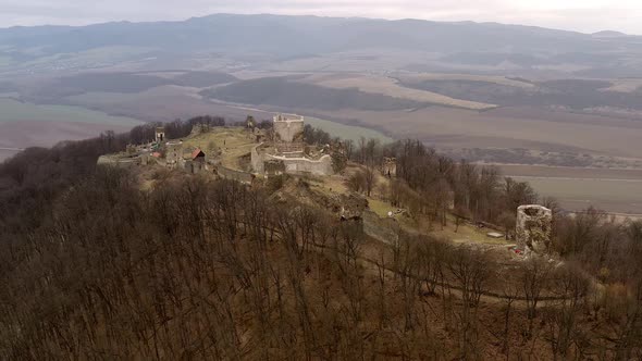 Aerial view of castle in Velky Saris city in Slovakia