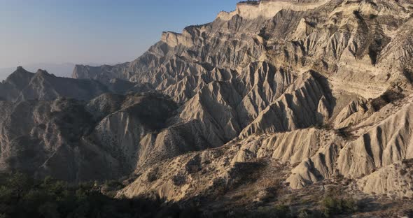 Aerial view of beautiful textures and hills in Vashlovani national park. Gorgeous place in Georgia.