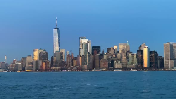 Approaching Downtown Manhattan at Twilight By Boat, NY, USA