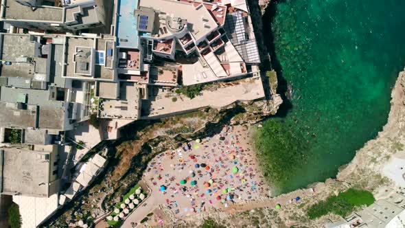 Aerial View of Lama Monachile Beach in Italian City of Polignano a Mare