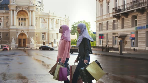 Two Muslim Models in Casual Clothes and Colorful Hijabs
