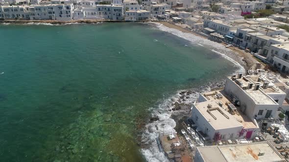 Aerial view of Naousa city, with traditional white houses, Greece.