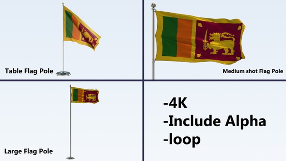 Sri Lanka Flag Pole Pack 4k-Loop