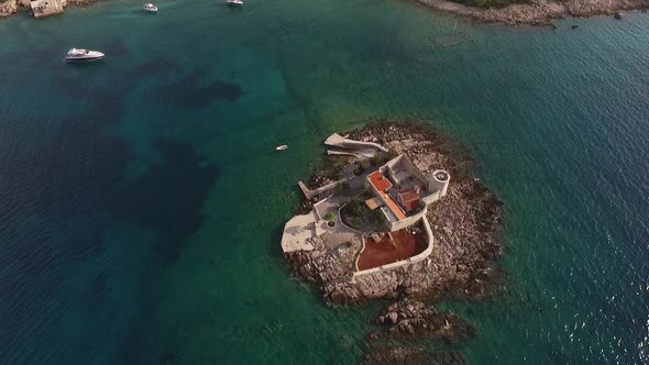 Drone View of the Ancient Buildings of the Island of Zhanic Montenegro